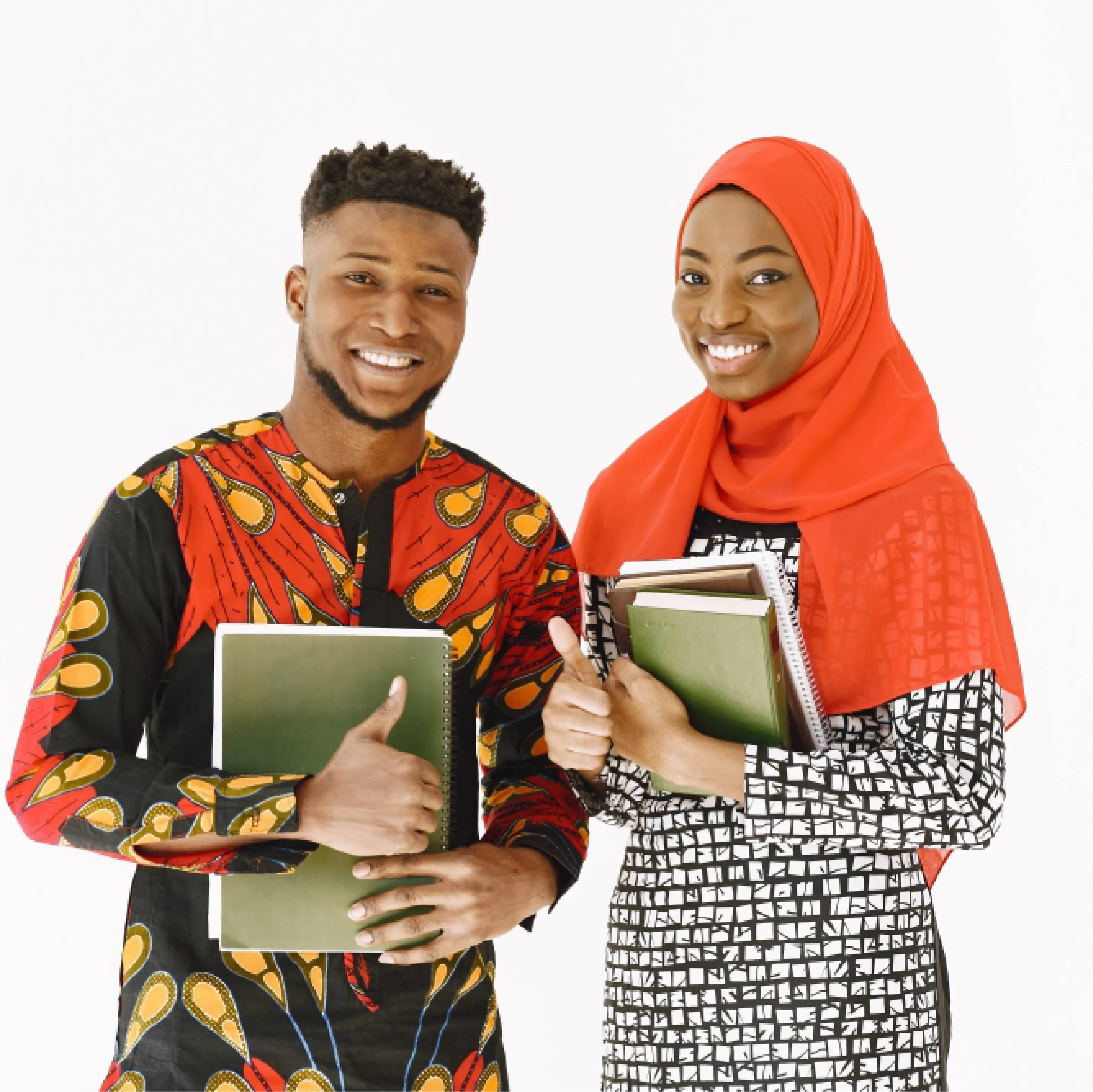 Two smiling students holding books