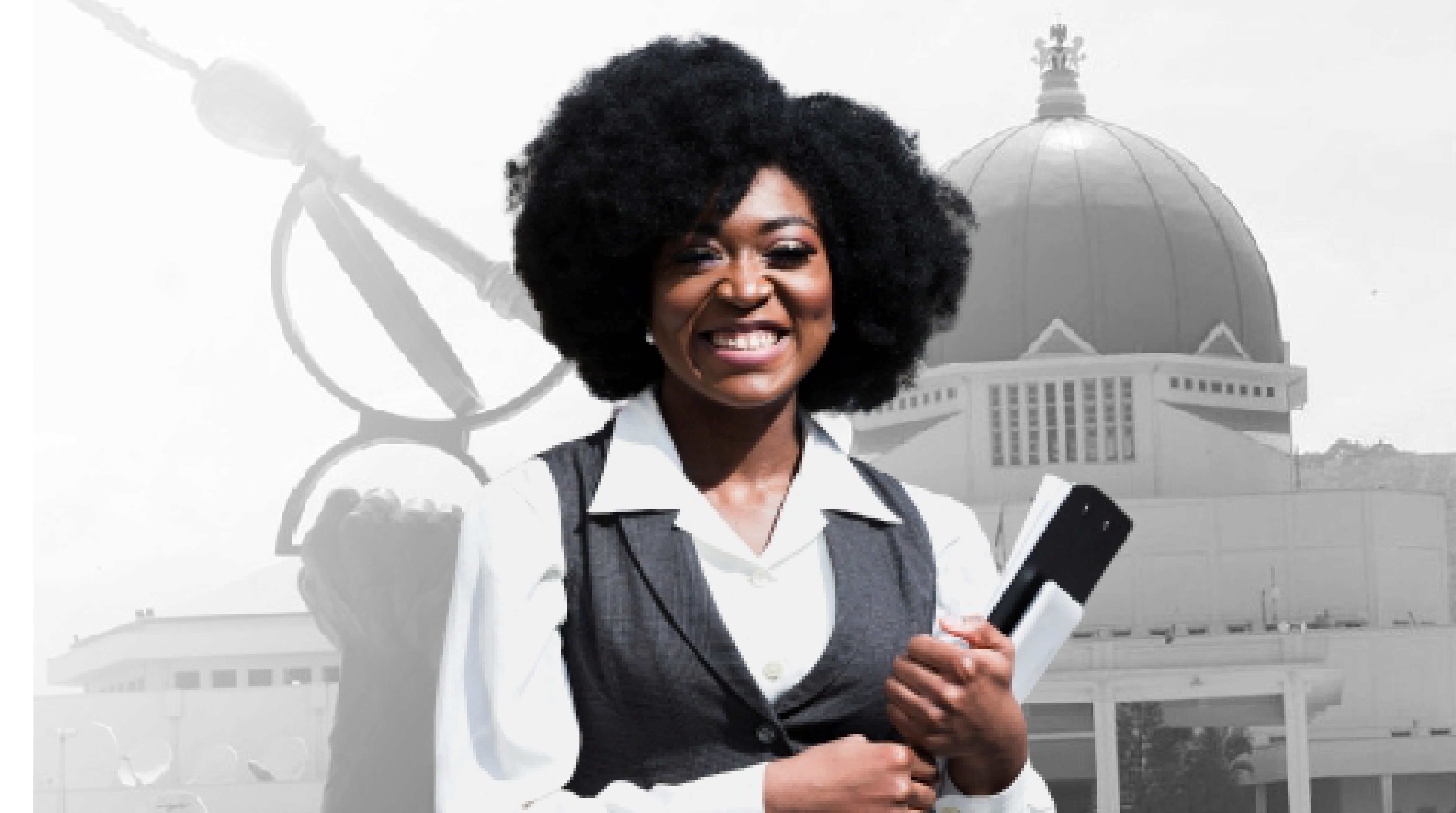 Woman with afro hairstyle smiling